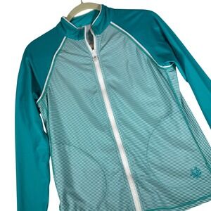 UV Skinz UPF 50+ Sunwear Jacket Womens Medium Teal Striped Full Zip Rash Guard